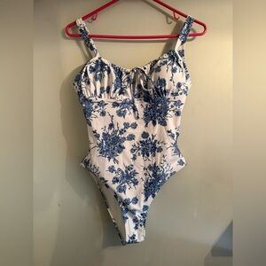One peice Floral Blue and White One Piece Swimsuit MED